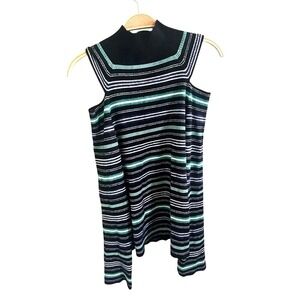 Calvin Klein Striped Cold Shoulder LS‎ Heavy Sweater Size L Classic Beetlejuice